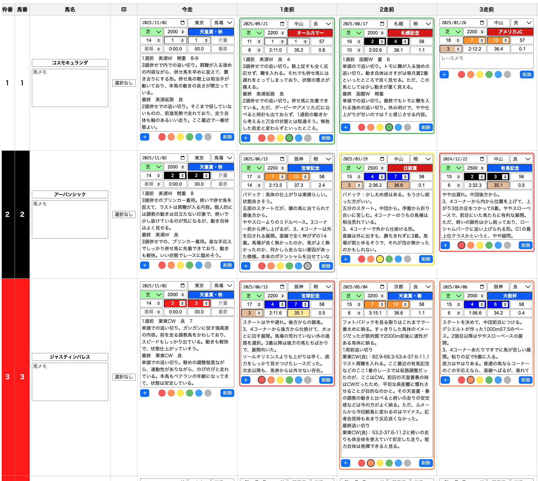 メモ入力例のスクリーンショット